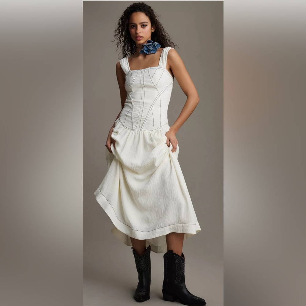 NWT Anthropologie sleeveless square-neck twofer midi dress